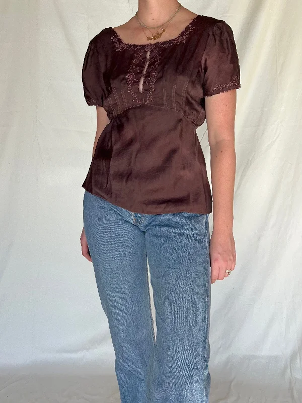 women's pajamas with lace trimHand Dyed Brown Silk Blouse