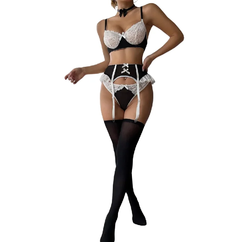 maternity support braMaid Lingerie Costume Garter Set with Choker and Stockings