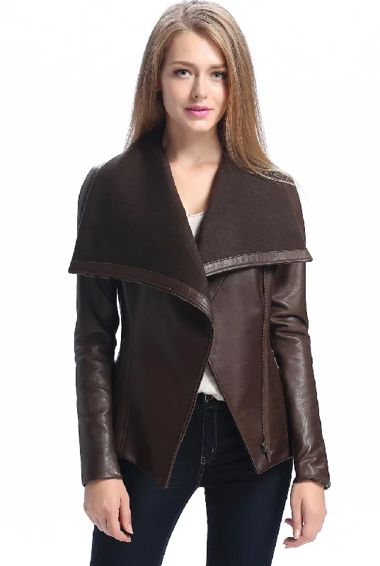 Women's Coats with HoodBGSD Women Lily Lambskin Leather Drape Jacket