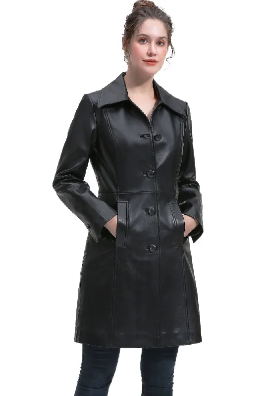 Women's Coats with Fur Trimmed ButtonsBGSD Women Maisy Lambskin Leather Long Coat