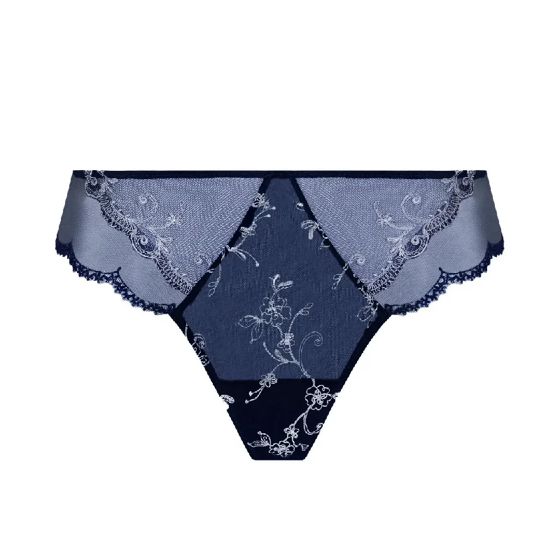 stretch lace panties with a sheer overlay for a seductive appealLise Charmel Deesse en glam Italian Brief Marine Argent