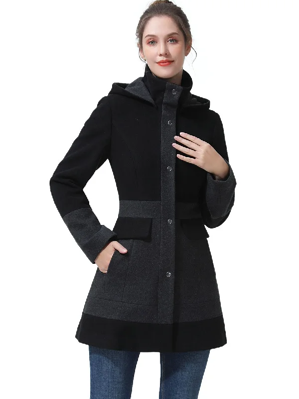 Women's Windbreaker CoatsBGSD Women Gia Color Block Hooded Wool Coat