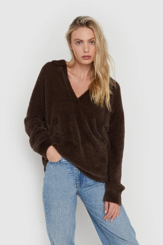 Women's Coats with HoodFUZZY COLLARED SWEATER