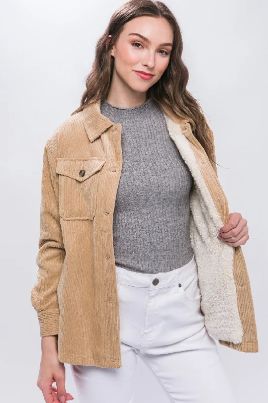 Women's Blazer CoatsCorduroy Sherpa Jacket - Beige