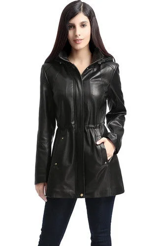 Women's Coats with Fur TrimmedBGSD Women Natalie Hooded Lambskin Leather Coat