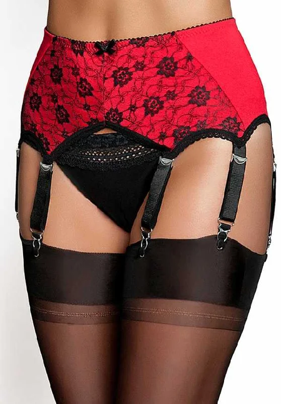 plus-size thigh slimmer with high compression6 Strap Plus Size Pull On Suspender Belt with Contrast Red Lace