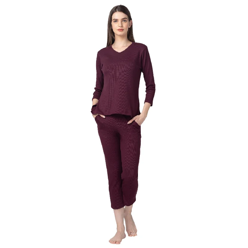 women's pajamas for those who love comfortNight Suit Set With T Shirt Pyjama Wine