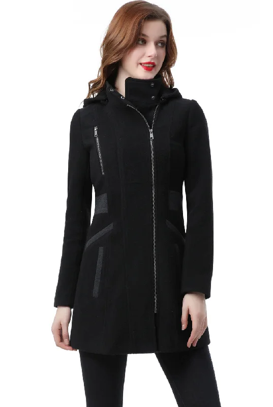 Women's Coats with Fur Trimmed CollarBGSD Women Carrie Wool Color Block Coat