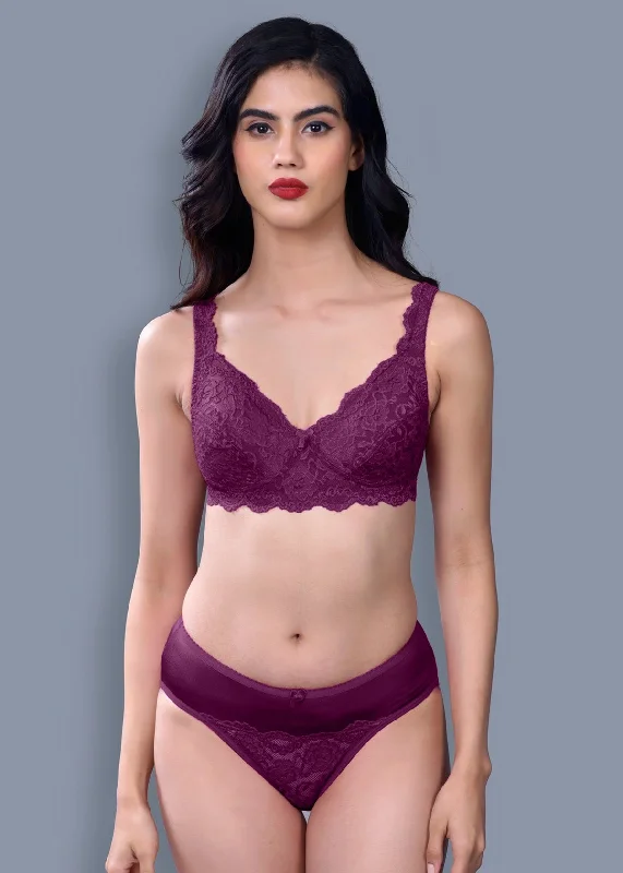 padded balconette braLeone Set In Wine