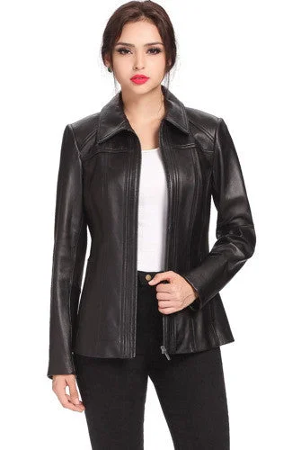 Women's Coats with Fur Trimmed CollarBGSD Women Ellen Lambskin Leather Jacket