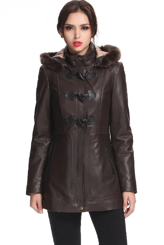 Women's Blazer CoatsBGSD Women Amanda Hooded Lambskin Leather Toggle Coat