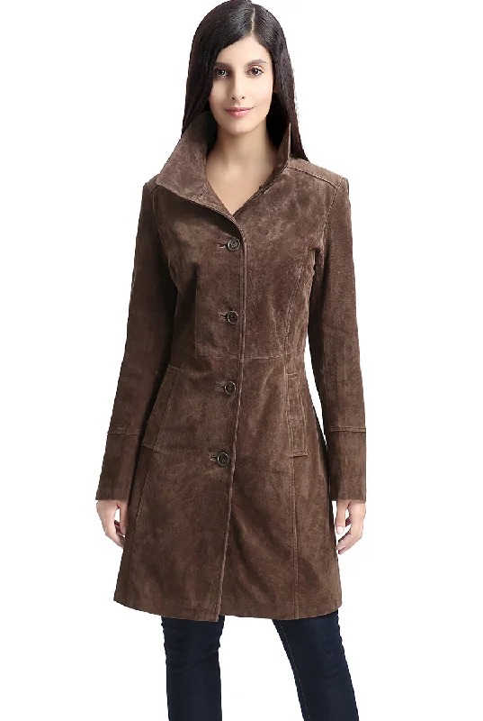 Women's Coats with Fur Trimmed ButtonsBGSD Women Aubrey Suede Leather Walking Coat