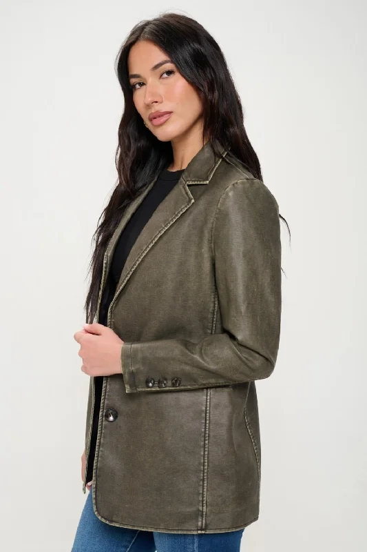 Women's PeacoatsOlive Vegan Leather Blazer