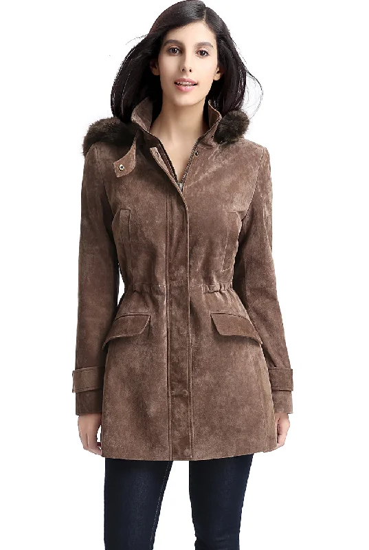 Women's Coats with Fur LiningBGSD Women Chloe Hooded Suede Leather Parka Coat