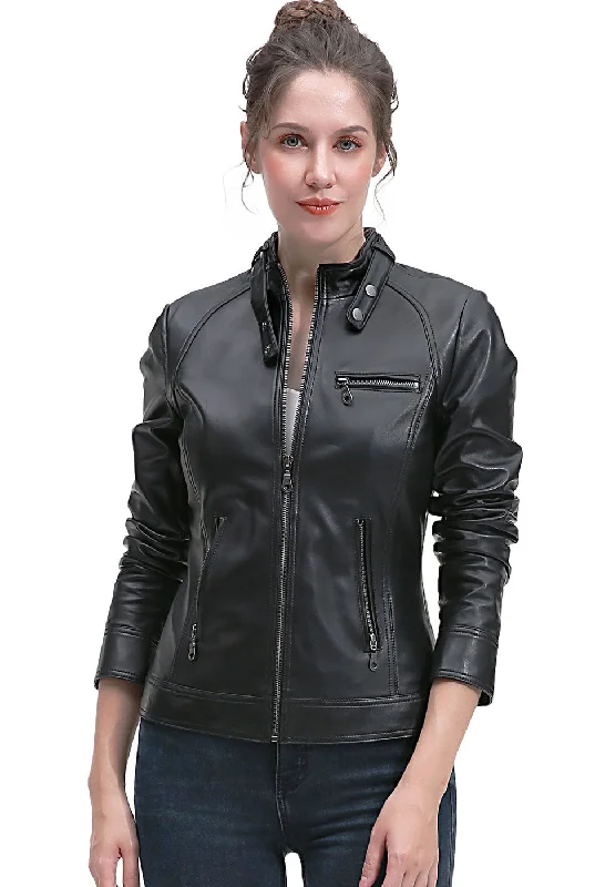 Women's Coats with PocketsBGSD Women Casey Lambskin Leather Jacket