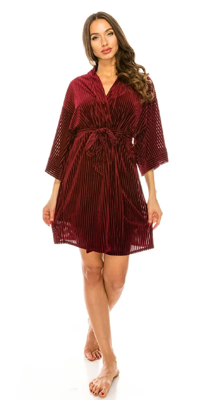 Merlot Burgundy Wine Velvet Stripe Robe Set