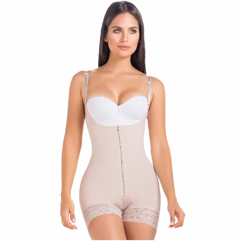 body shaper with silicone strips for no-slip wearFajas MariaE 9235 | Colombian Body Shaper Butt Lifting Postpartum Girdle Shapewear for Women | Open Bust for Daily Use