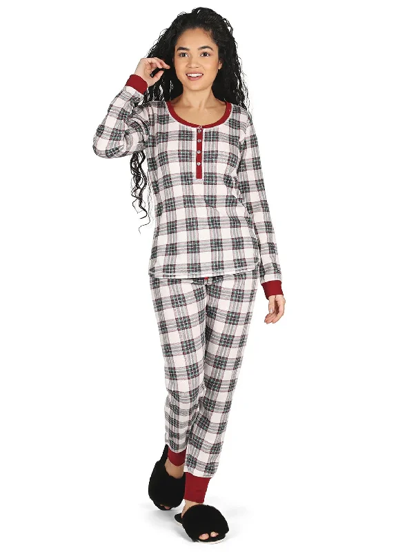 women's pajamas for those who love to dreamHenley Plaid Cotton Blend Pajama Set