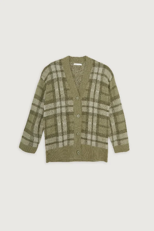 Women's Zip-Up CoatsFUZZY OVERSIZED PLAID CARDIGAN