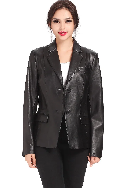 Women's Coats with Fur Trimmed PocketsBGSD Women Kristina New Zealand Lambskin Leather Blazer