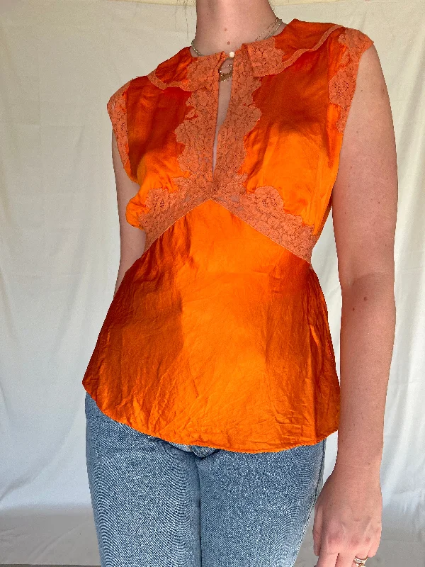 women's pajamas with an adjustable necklineHand Dyed Orange Silk Blouse