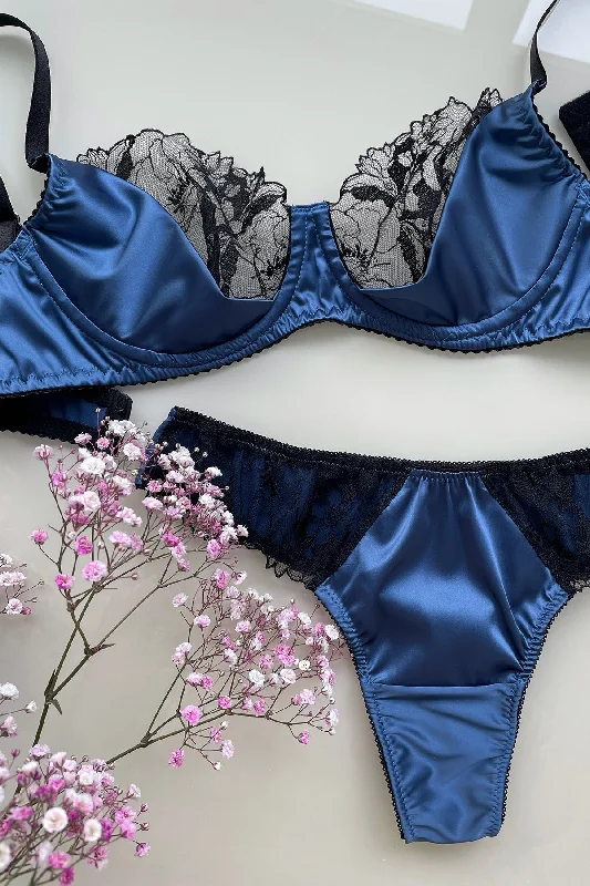 plus-size nursing bra with crossover strapsMon Belle Blue Lingerie Set