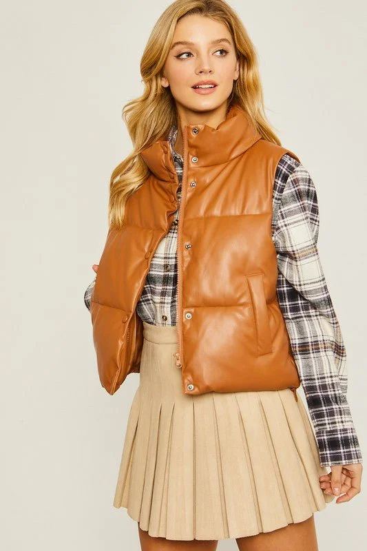 Women's Quilted CoatsVegan Leather Padded Vest