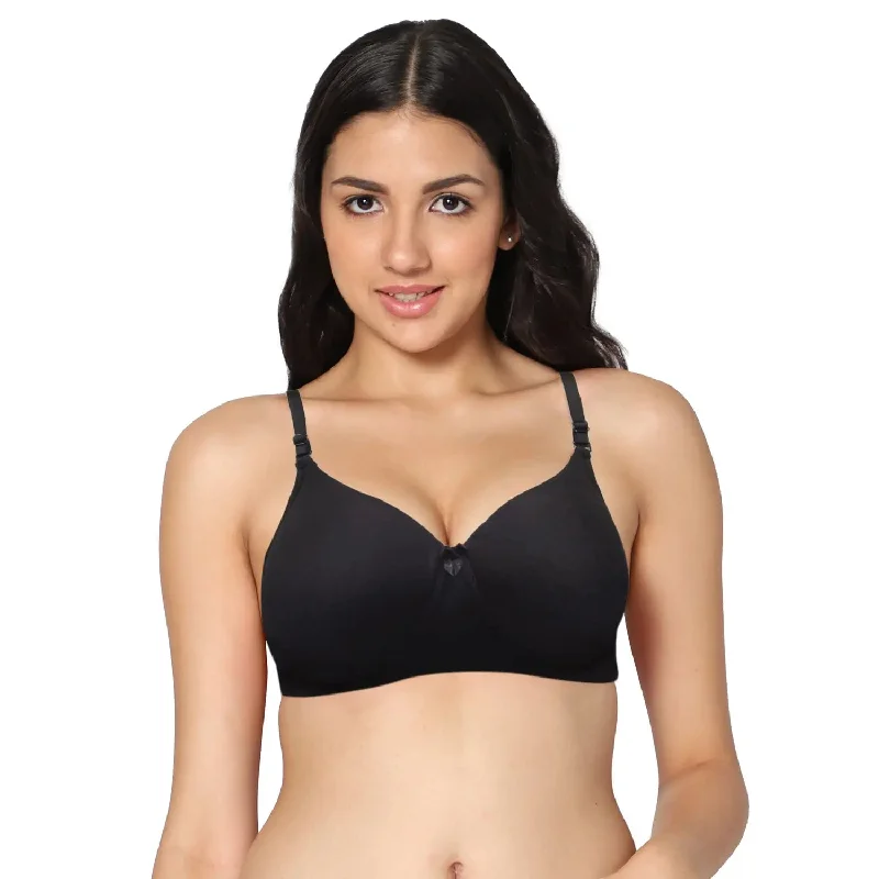 wireless bra with ruched sides for slimmingBlack Color T-shirt Medium Coverage Padded Bra (Pack of 1)