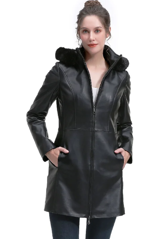 Women's Coats with Fur Trimmed CollarBGSD Women Greta Lambskin Leather Parka Coat