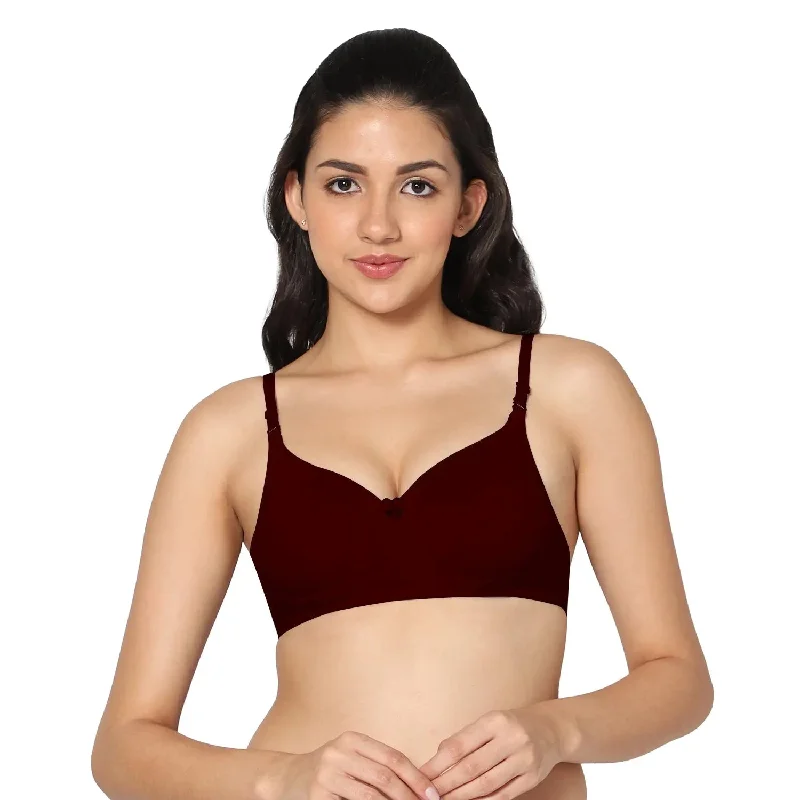 padded plunge braT-shirt Medium Coverage Padded Maroon Color Bra (Pack of 1)