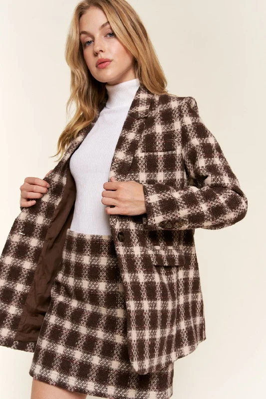 Women's Coats with Fur Trimmed ZipperPlaid Button Down Blazer