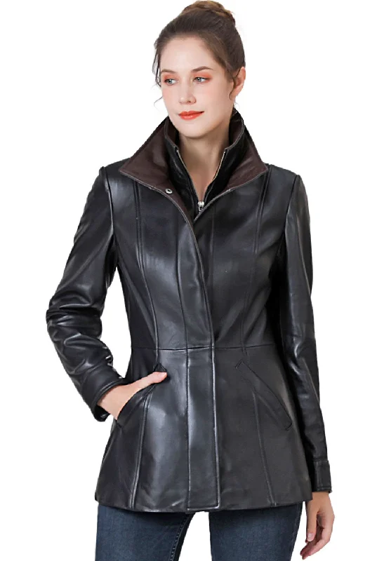 Women's Coats with Fur TrimmedBGSD Women Kara Lambskin Leather Scuba Jacket