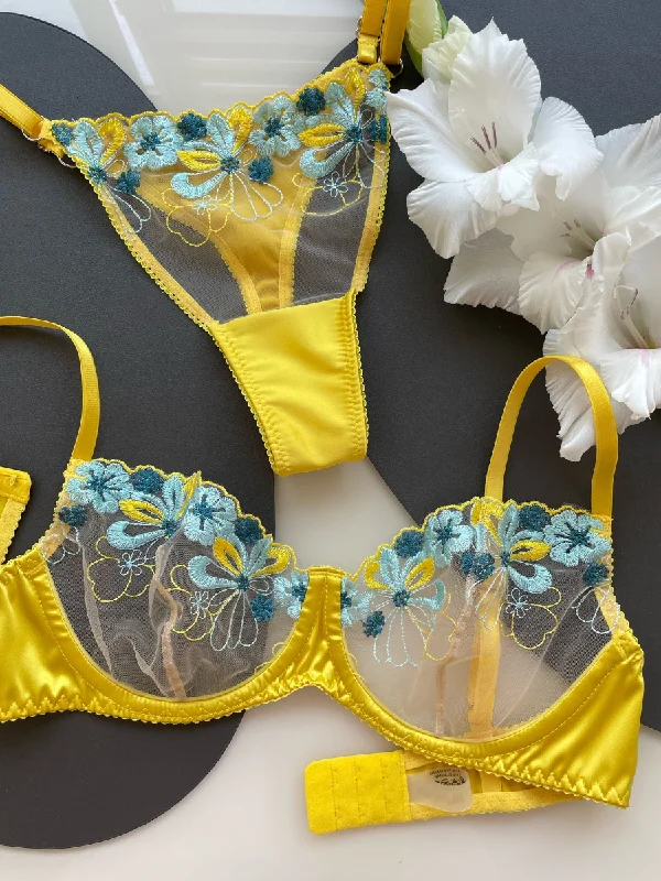 plus-size underwire balconette braDahlia yellow Lingerie Set