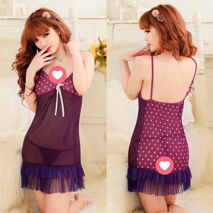 women's pajamas for a cozy night inLingerie Babydoll Dots Chest and Back Layered Hem Bowknot