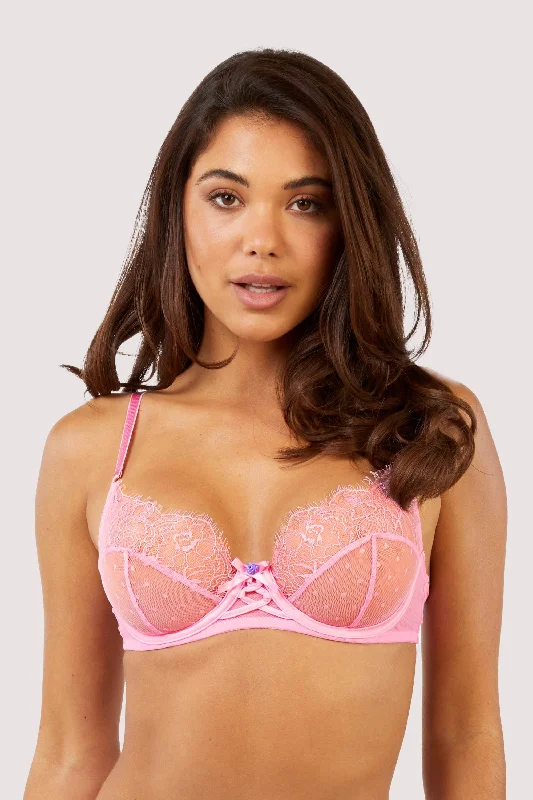 Ziggy Pink Lace and Spotted Mesh Bra