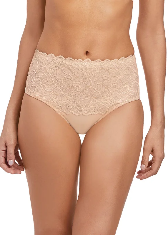 lightweight mesh panties with a lace overlay for a romantic touchWacoal Eglantine Control Brief - Creme Brulee