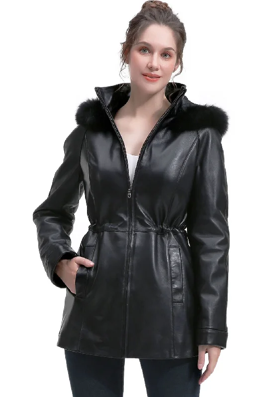 Women's Leather CoatsBGSD Women Uzima Lambskin Leather Hooded Parka Coat