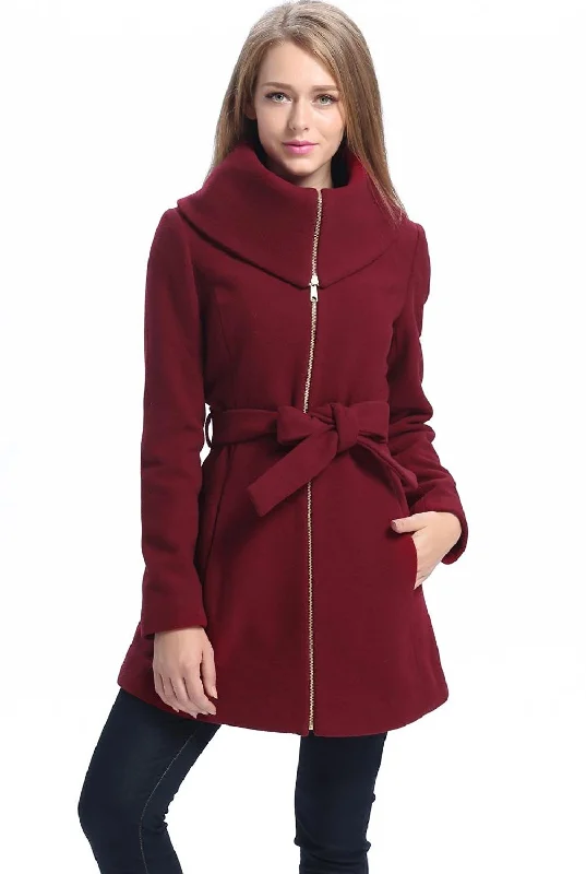 Women's Coats with Fur Trimmed ZipperBGSD Women Robin Wool Fold Collar Coat