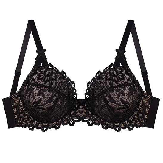 lace trim underwire bra for everyday wearDahlia Full Figure Bra - Black