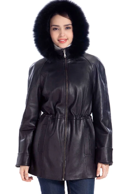 Women's Coats with ButtonsBGSD Women Clare Lambskin Leather Hooded Parka Coat