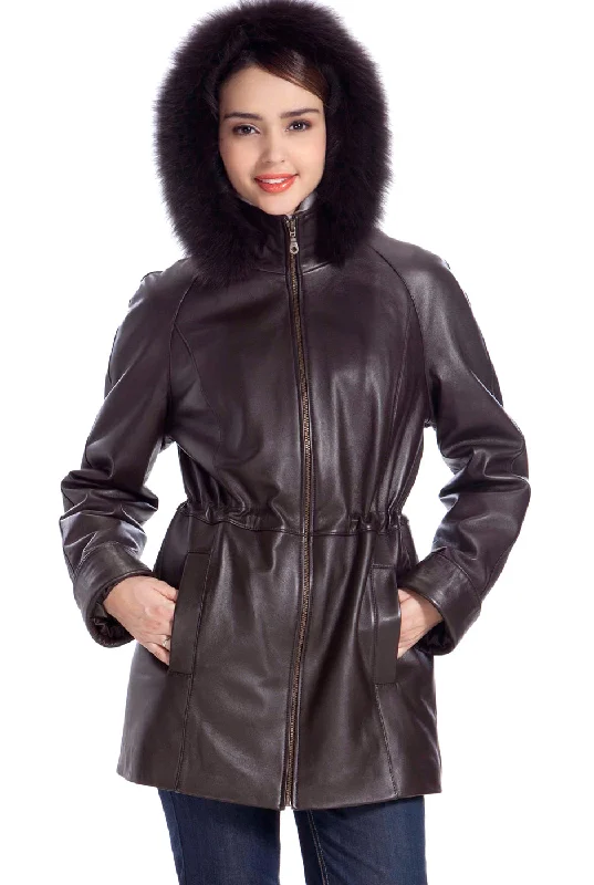 Women's Coats with ZipperBGSD Women Clare Lambskin Leather Hooded Parka Coat