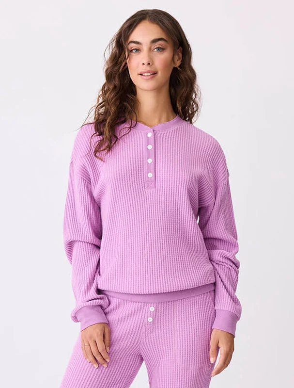 women's pajamas with a relaxed fitSeeing Stripes Long Sleeve Waffle Top