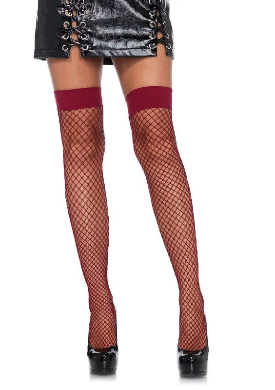 Fishnet Thigh Highs - One Size - Burgandy