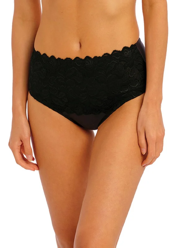 stretchable satin panties with a sheer lace waistbandWacoal Eglantine Control Brief - Noir