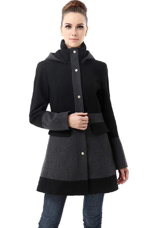 Women's Coats with Fur Trimmed SleevesBGSD Women Marwa Color Block Hooded Wool Coat