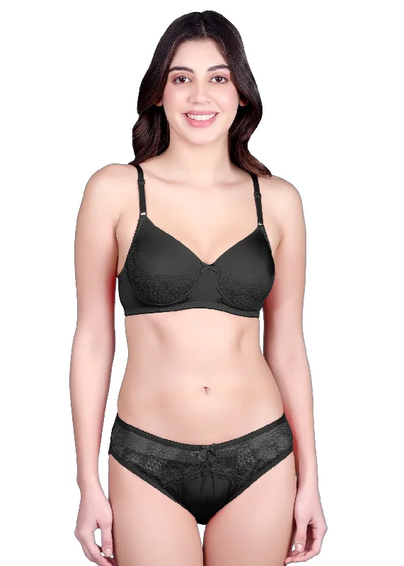 plus-size demi-cup bra with lace overlayAngel Set In Black