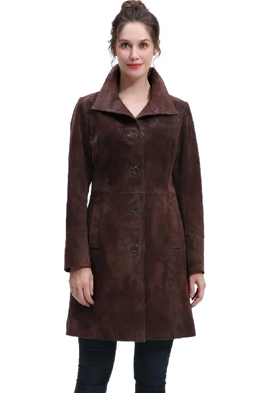 Women's Coats with Fur Trimmed SleevesBGSD Women Janel Suede Leather Walking Coat