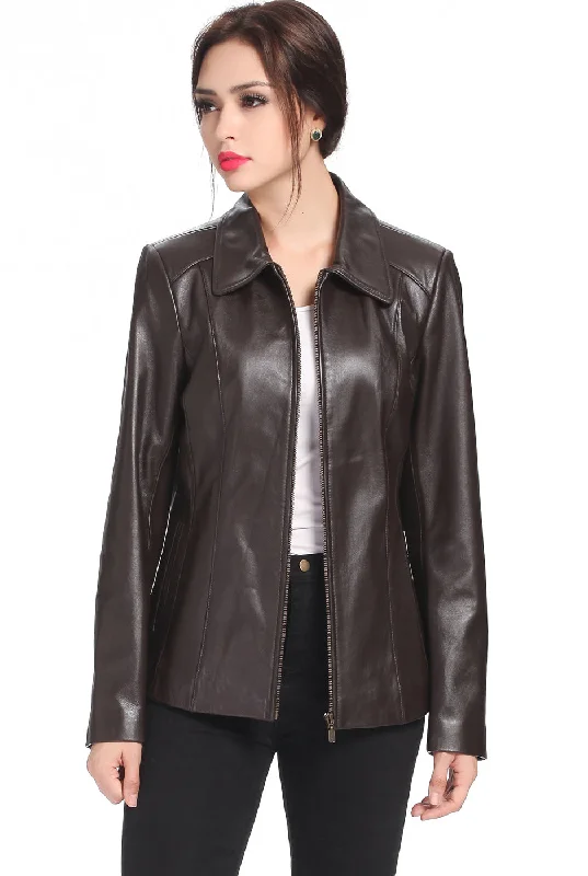 Women's Coats with Fur Trimmed ZipperBGSD Women Miranda Lambskin Leather Jacket