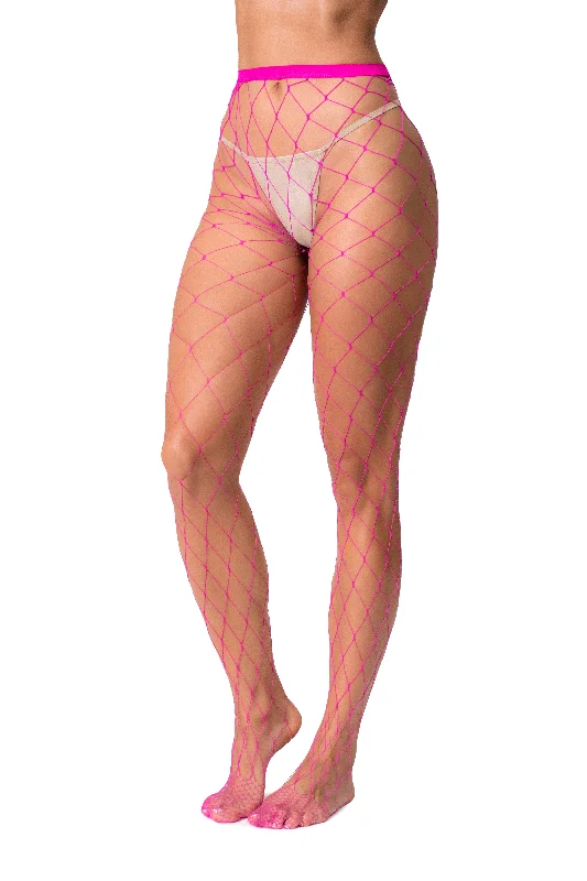 Mapale Valentines Fence Net Pantyhose Neon Pink