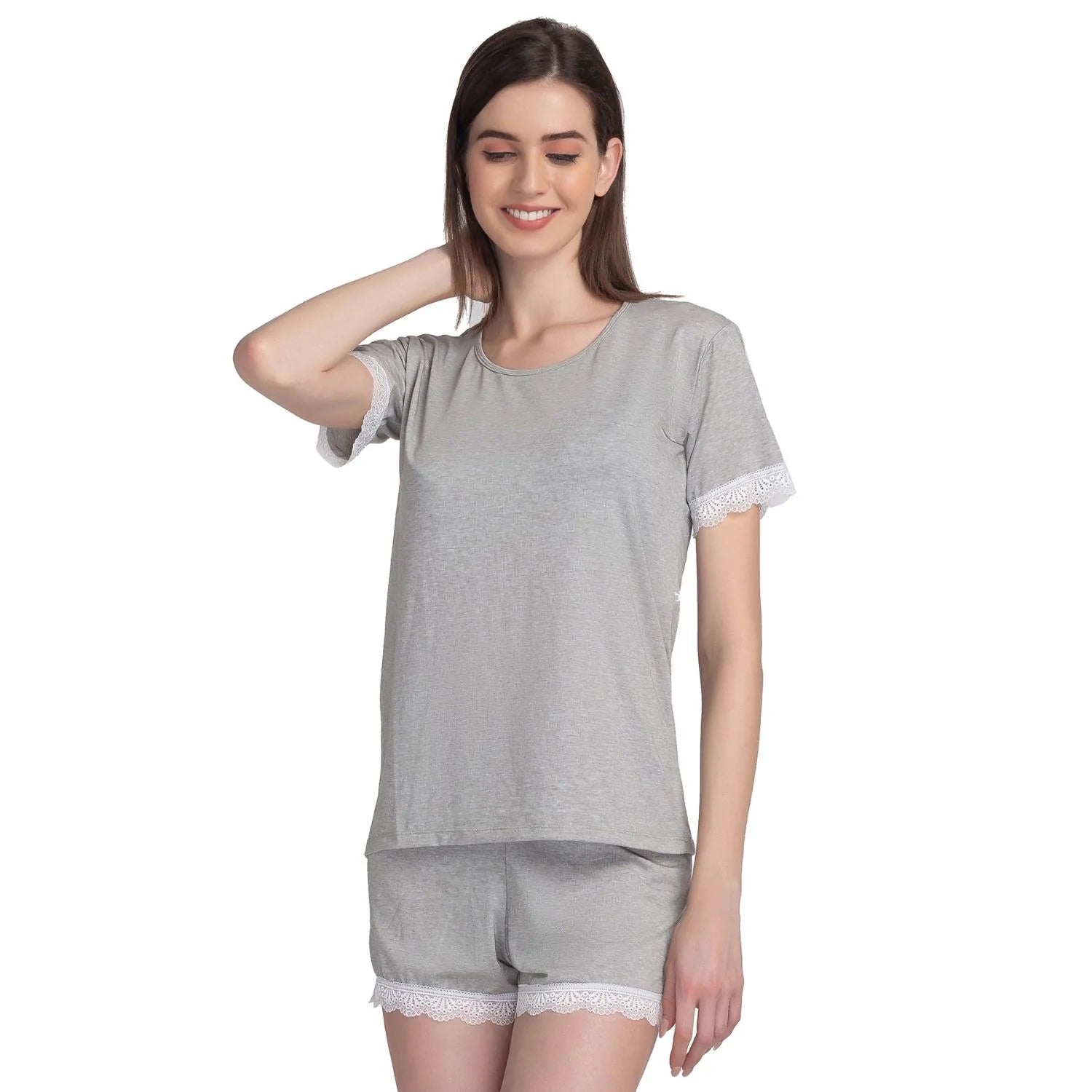 women's pajamas for those who seek cozy, all-night comfortNight Suit Set With T Shirt Pyjama Grey